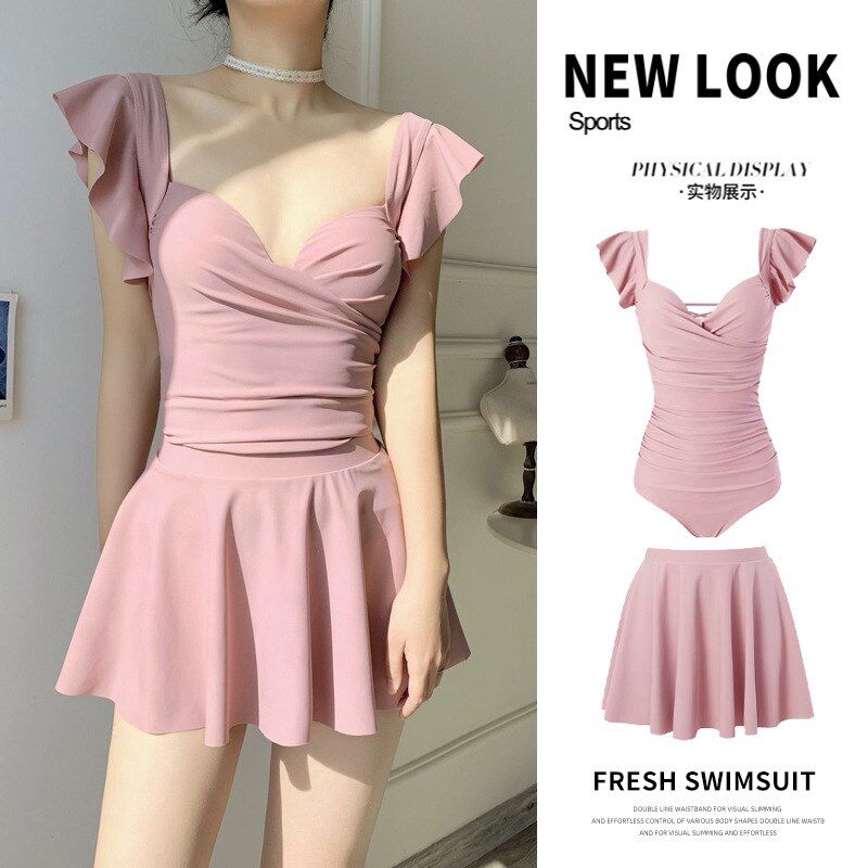 2024新款泳衣女连体保守遮肚显瘦夏季带钢圈裙式高级感度假泡温泉
