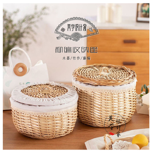 柳编馒头筐d竹编家用带盖装面包鸡蛋水果桌面篮子收纳筐编织野餐