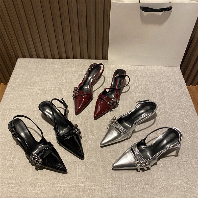 小众高跟鞋红色包头凉鞋仙女鞋子2024新款春夏Q季黑色法式尖头单