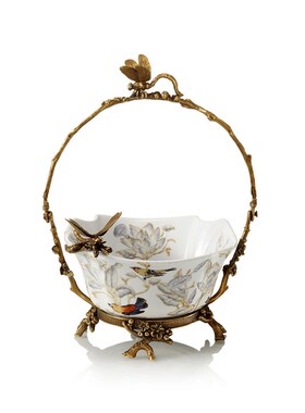 美式高档奢华摆件陶瓷镶铜水果盘子家居摆设欧式糖果碟纸巾盒相框