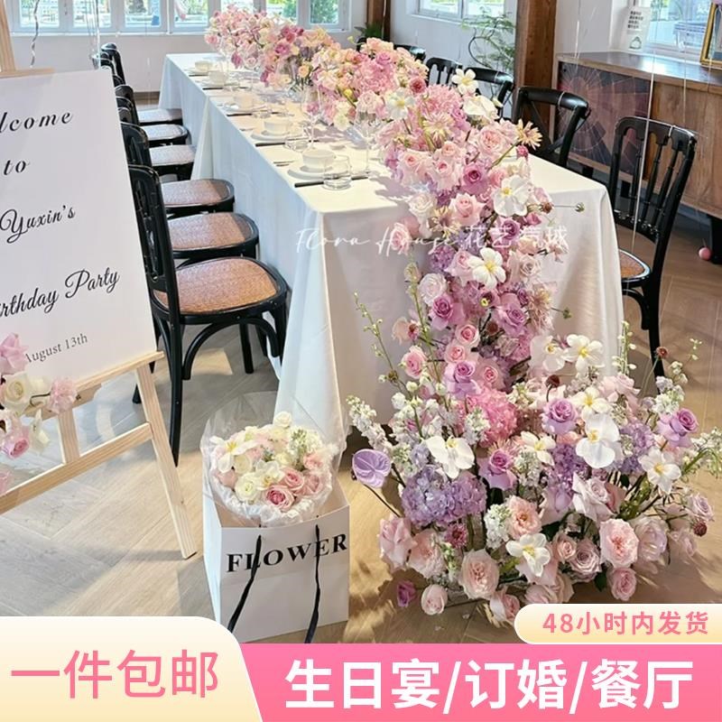 瀑布仿真花玫瑰婚庆摆件酒店绢花B瀑布桌花假花花艺生日仿真花瀑