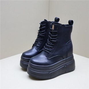 超高跟手工定制15cm内增高马丁靴女小个子厚底增高13cm高帮女棉鞋