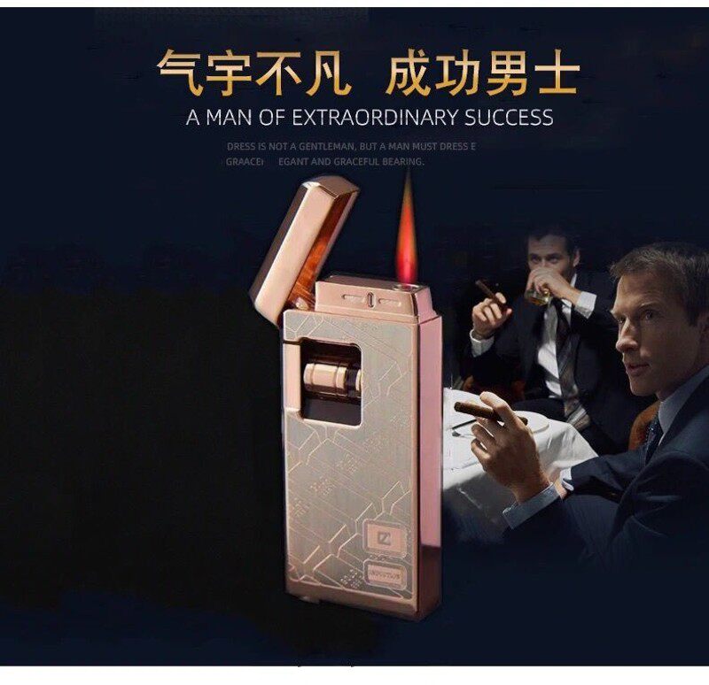 电子点火防风火l机档商务滑动滚轮全金属机身充气点烟器火机