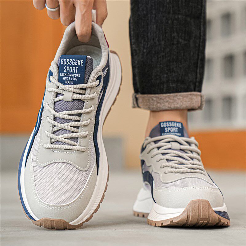 男鞋2025新款夏季透气网面黑色潮流运动鞋软底跑步增高休闲