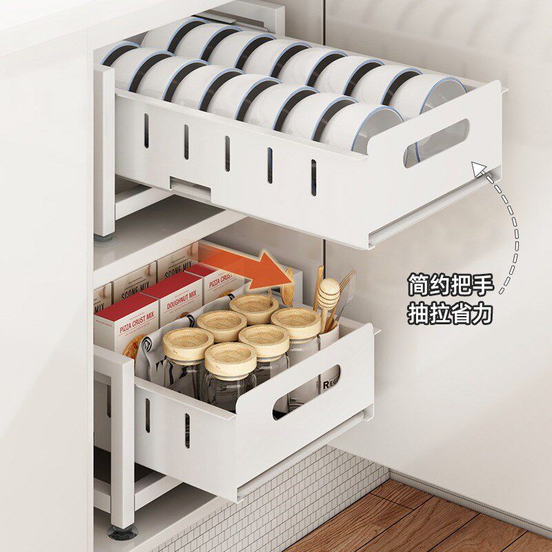 碗碟收纳架厨房抽屉分隔橱柜内置碗架抽拉式置物架碗盘沥水杯子架