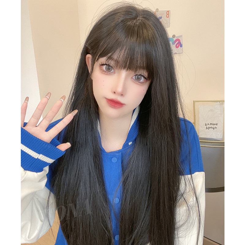 假发女长发自然全头套黑日常长直发自然空气刘海头套式网红中长发