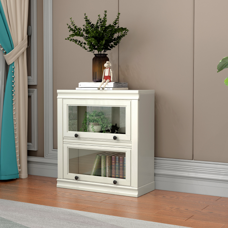 美式书柜实木书架防尘玻璃门柜子儿童收纳柜80家用60组合矮柜落地