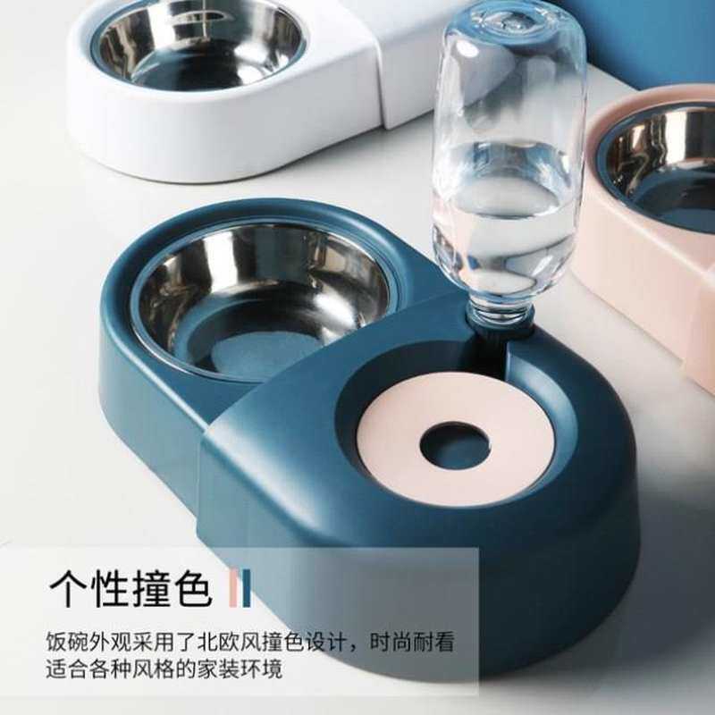 不湿嘴猫碗自动饮水双碗猫咪饭碗碗防打J翻狗食盆狗狗喝水碗宠物
