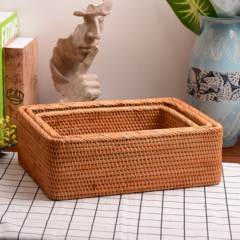 筐子藤编收纳筐桌面家用果蔬长方C形编织藤条收纳筐宝宝玩具收纳