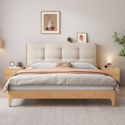 北欧全实木床1.8米现代简约1.5米云朵软靠床主卧婚床卧室家具
