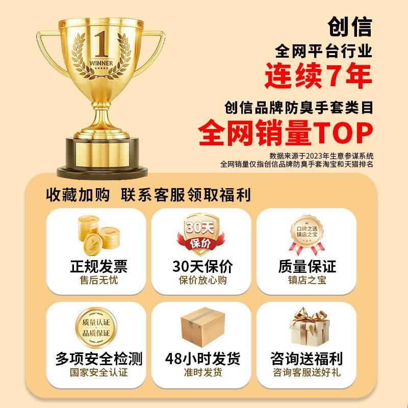 创信浸胶手套劳保耐磨银离子防臭乳胶工作工厂工地干活防滑手套