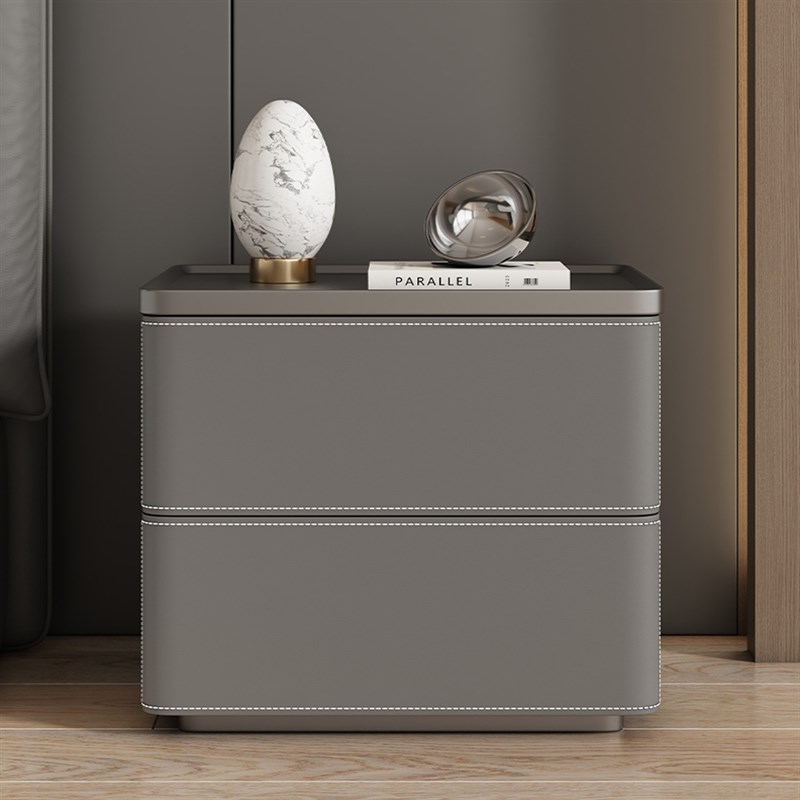 新款全实木简约现代时尚高级百搭烤漆马鞍皮床头柜置物架家用卧室