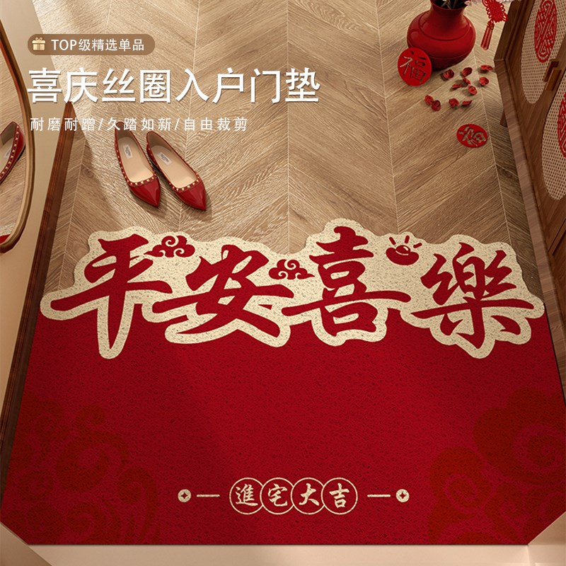 红色丝圈地垫入户门垫家用门外地毯进门门口防滑脚垫子入门可裁剪
