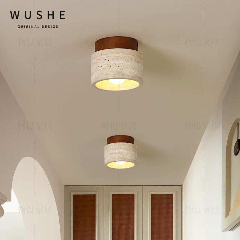 物设日式侘寂风黄洞石吸顶灯中古风玄关过道灯法式复古走廊阳台灯