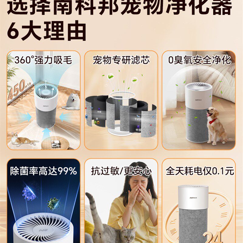 南科邦宠物猫用空气净化器吸猫毛浮毛神器养宠专用除菌尘除过敏原