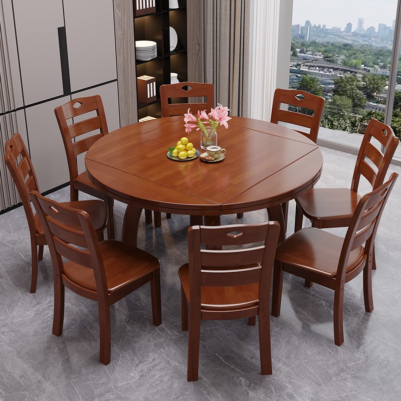 实木折叠餐桌方圆两用现代家用小户型伸缩方桌变圆桌八仙桌新中式