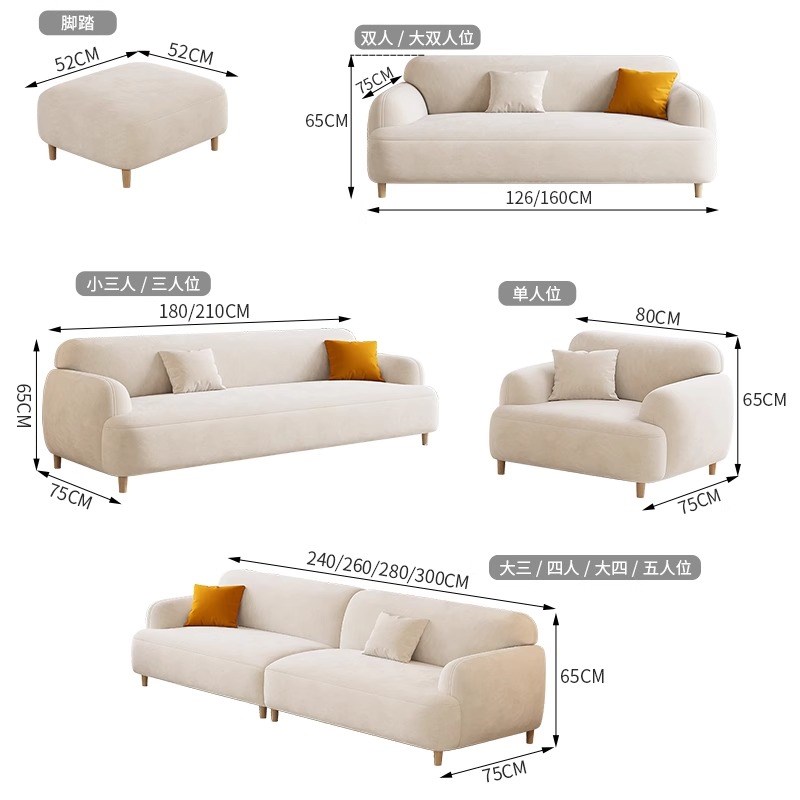 北欧现代简约科技布艺沙发客厅小户型公寓直排式双人三人位网红款