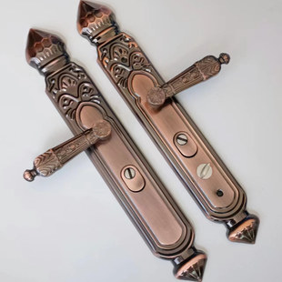 大门锁入户门把手防盗门拉手门锁欧式青古铜仿古通用方向可以调节