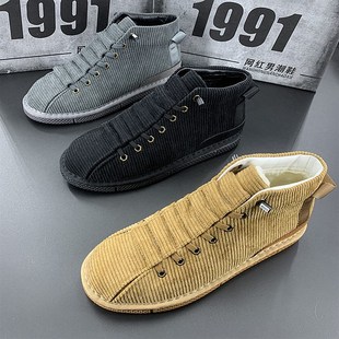 精神小伙冬季男鞋条绒棉鞋一脚蹬牛津底百搭潮流男士鞋子网红潮鞋