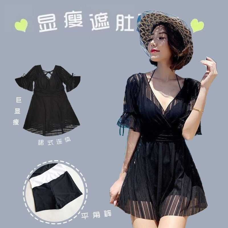 游泳衣女士夏2024年新款连体遮肚显瘦时尚大码泡温泉胖mm蕾丝泳装