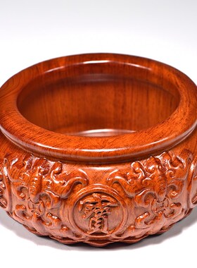 花梨木雕聚宝盆摆件家居客厅可放东西红木家用装饰店铺开业送礼品