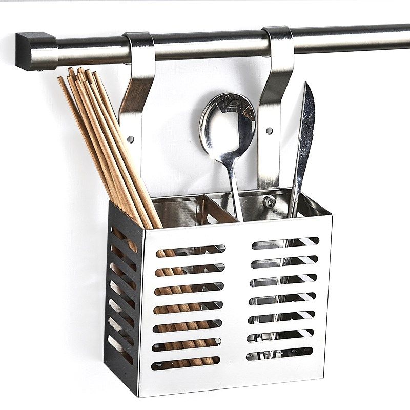 304不锈钢加厚壁挂式厨房筷子桶沥水筷子筒锅铲收纳置物架免打孔,家装主材,置物架,淘宝优惠券,粉丝福利购,淘宝优惠卷