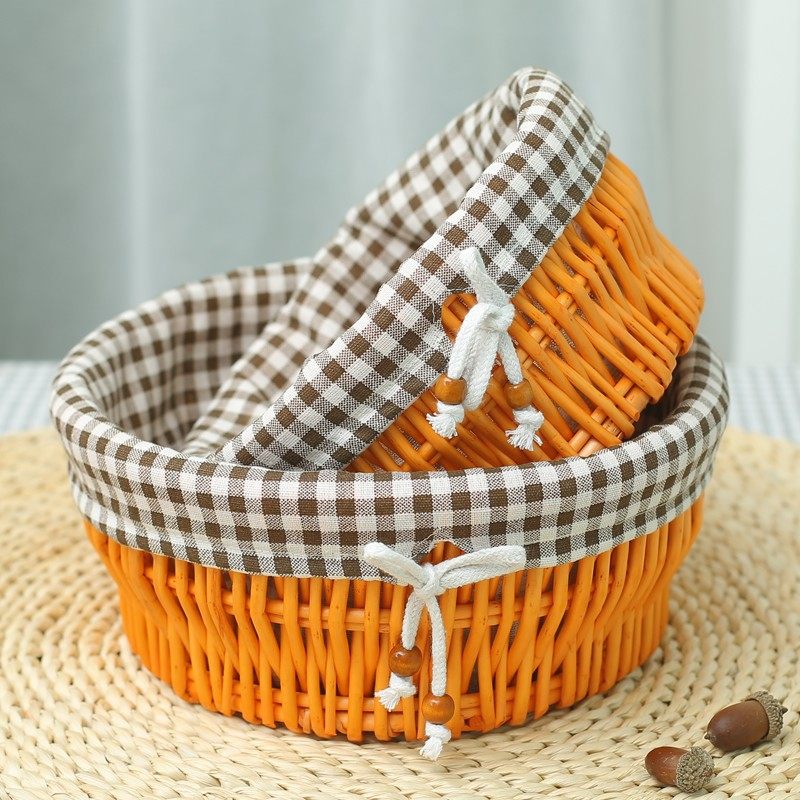 藤编收纳筐竹编篮子圆形柳编桌面零食篮储物筐藤框编织收纳筐布艺,收纳整理,脏衣桶,淘宝优惠券,粉丝福利购,淘宝优惠卷