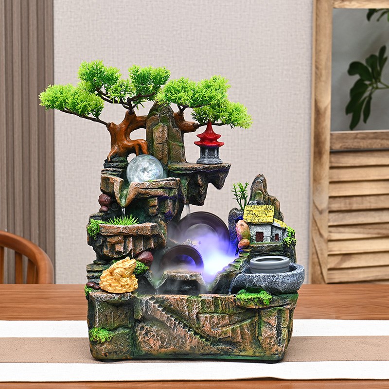 2024款流水生财假山瀑布水循环招财转运加湿盆景乔迁开业送礼摆件