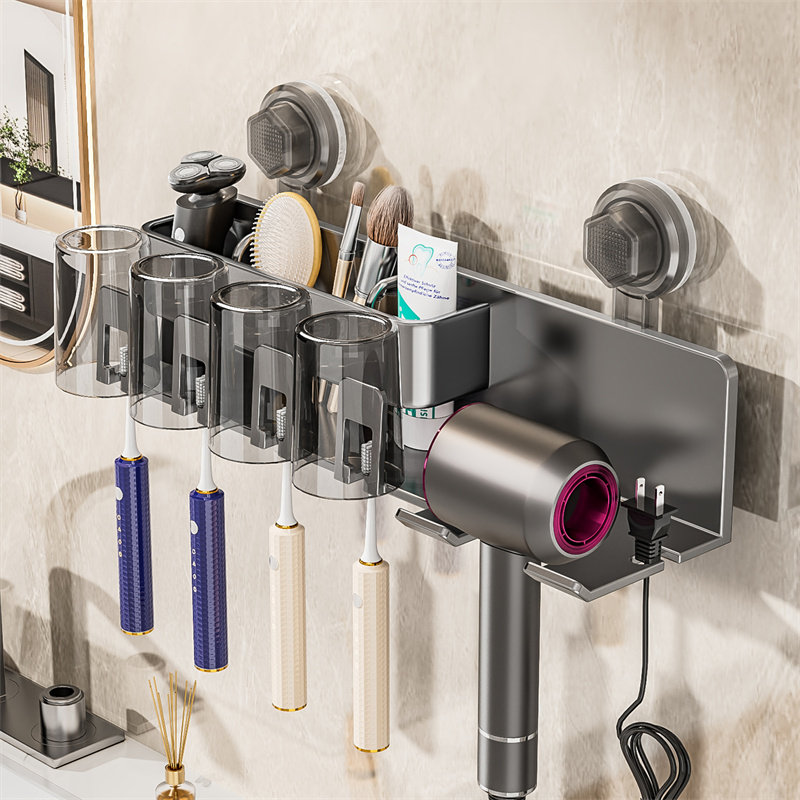 卫生间吸盘牙刷架刷牙杯漱口杯z收纳电动牙刷置物架子洗漱台壁挂