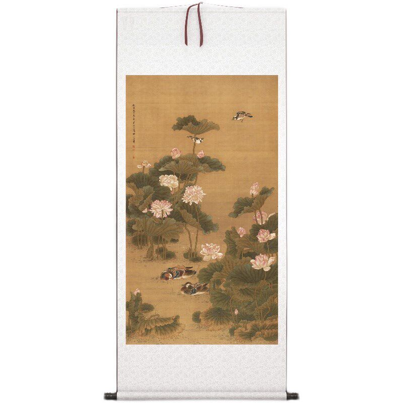 清沈铨《荷塘鸳鸯》客厅书房茶室装饰画挂画玄关水墨高清卷轴字画