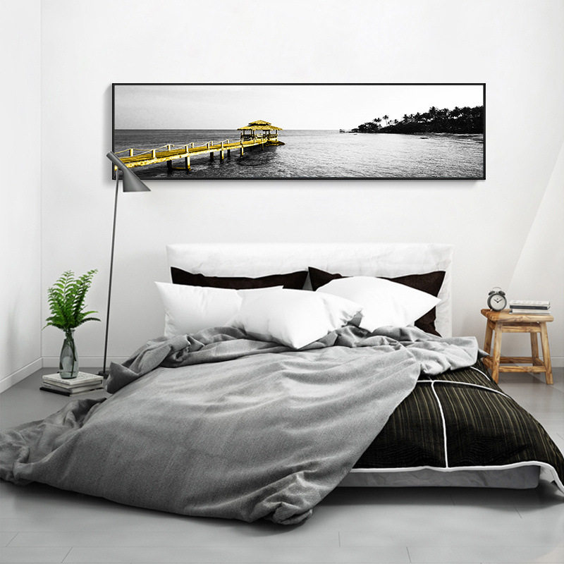 工业风黑白客厅装饰画现代简约软装酒店卧室牀头壁画码头风景挂画