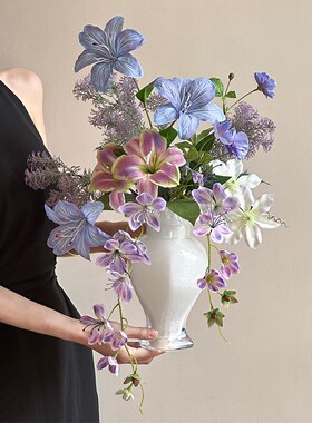法式紫色系成品花束装饰摆件2024新款法式花瓶拍照道具小众艺术感