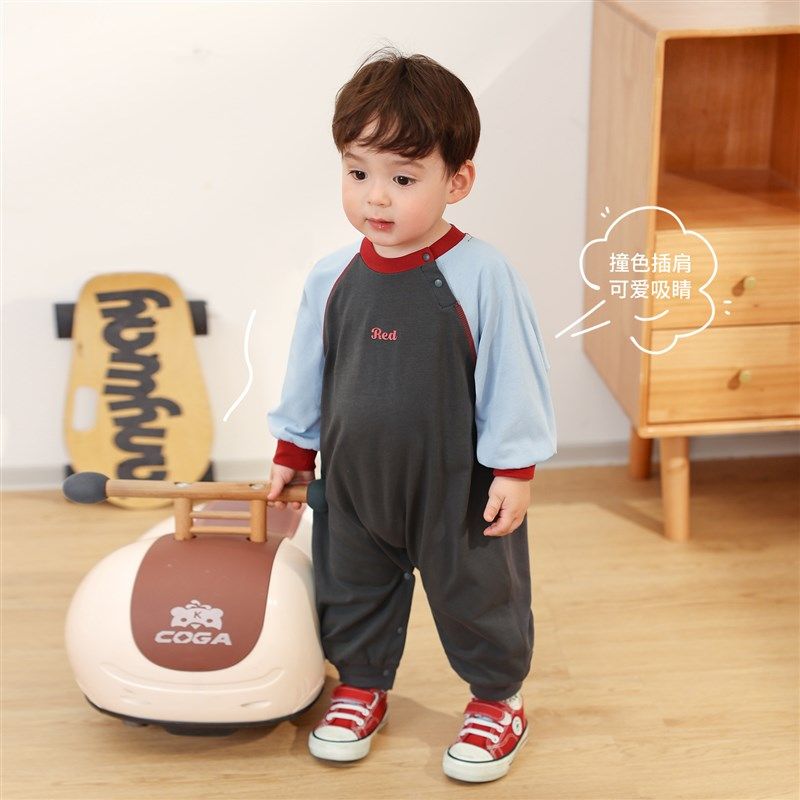 小O爸男婴童 宝宝长袖连体衣2025年夏季新款A类婴儿可爱哈衣爬服