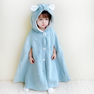 婴儿防风斗篷春秋冬季长款儿童披肩外出新生儿男女宝宝披风可伸手