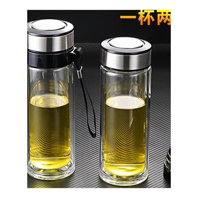 便携显温双层玻璃杯耐热泡茶杯子男女家用大容量带盖茶水分离滤网