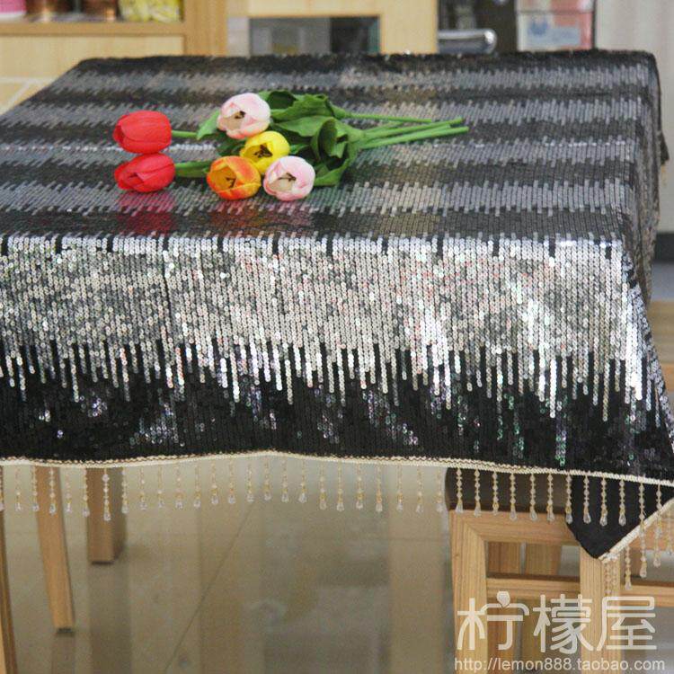 现代简约双色亮片桌布 黑银 欧式简约餐桌布艺茶几垫布 西餐装饰