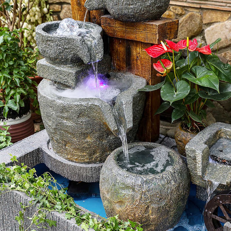 花园生态鱼池大型落地假山流水摆件阳台庭院室外造景露台布置
