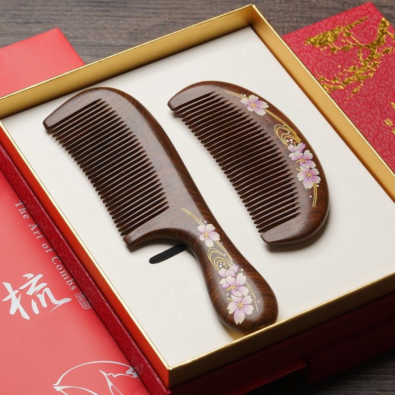 黑金檀木梳礼盒套装彩绘女士专用梳子细齿送女友礼物母亲节礼物,家庭/个人清洁工具,梳子/化妆梳/按摩梳,淘宝优惠券,粉丝福利购,淘宝优惠卷