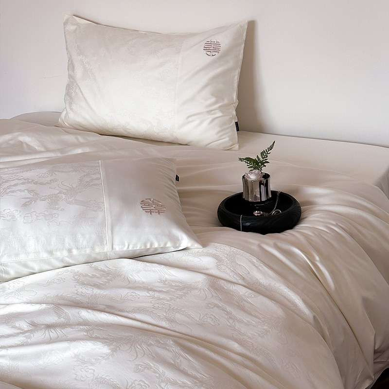 龙凤呈祥中式高级婚庆100s全棉四件套纯棉提花被套床单结婚六件套