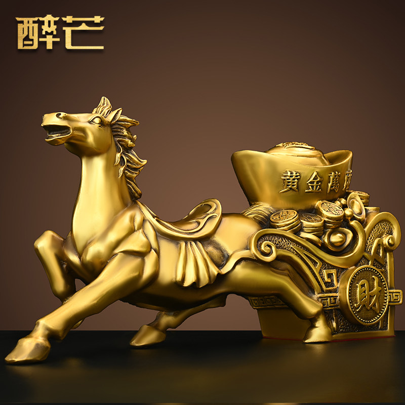 铜马摆件马拉元宝铜马拉车马上发財马拉金箱马拉聚V宝盆招財唐马