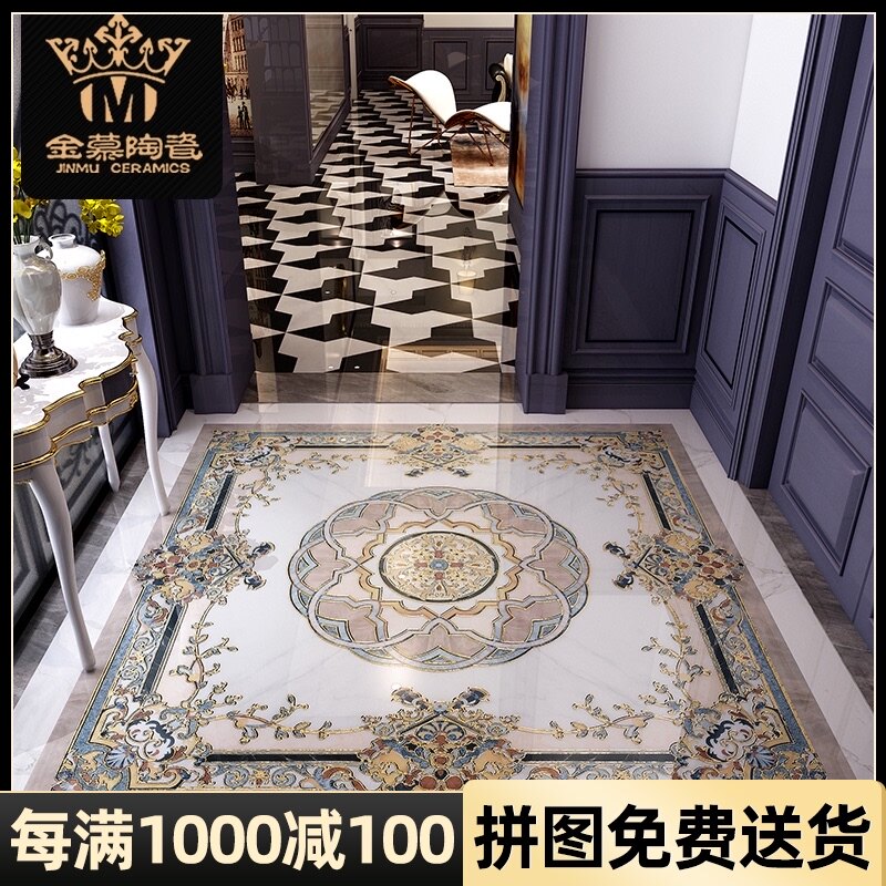 欧式地砖拼花客厅玄关地板砖w过道走廊瓷砖拼图仿水刀拼花餐厅地