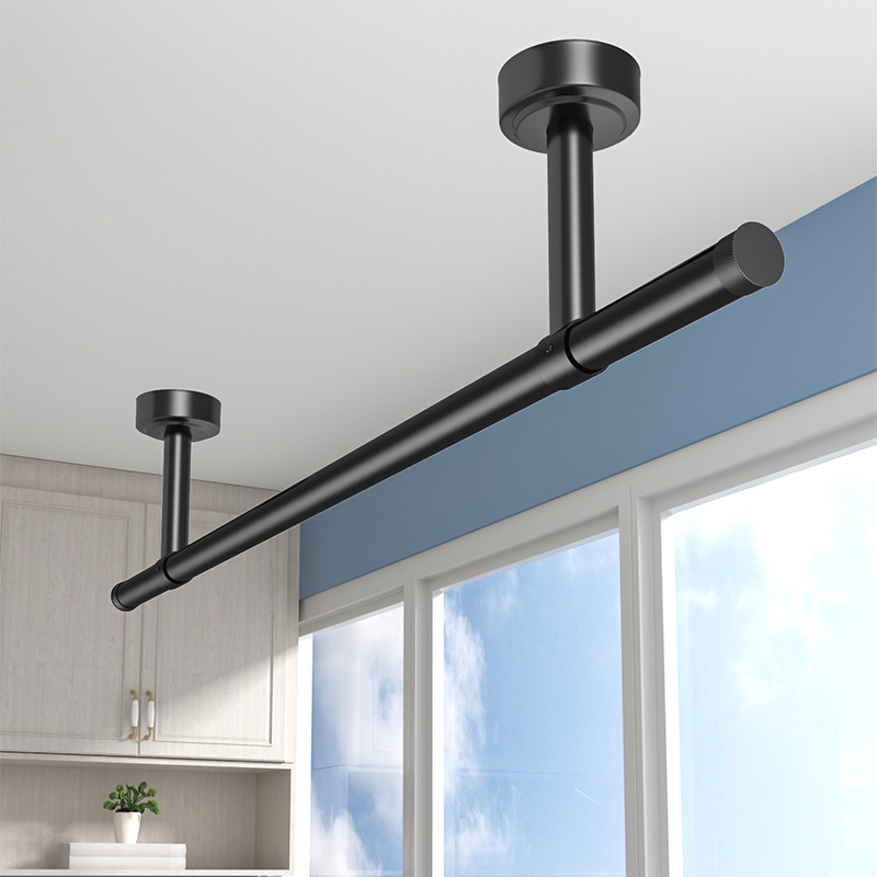 阳台晾衣杆顶装固定式晾衣架黑色晒衣杆杆子挂衣单杆不锈钢凉衣捍