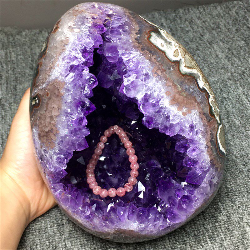 天然紫水晶簇恐龙蛋聚宝盆钱袋子紫水晶洞原矿家居客厅装饰品摆件