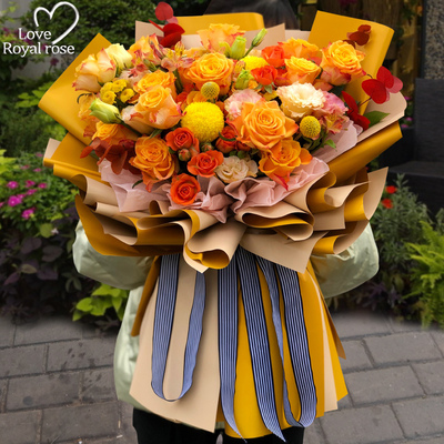 杭州鲜花速递同城玫瑰花绣球桔梗混搭花束爱人生日订花店送花上门