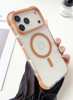 【Magsafe磁吸】ins新款透明适用iPhone17promax手机壳case气囊防摔苹果17air保护套冰晶透亮17pro橙色全包