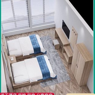 酒店家具标间快捷旅馆宾馆床公寓民宿专用床客房单双人床床箱定制