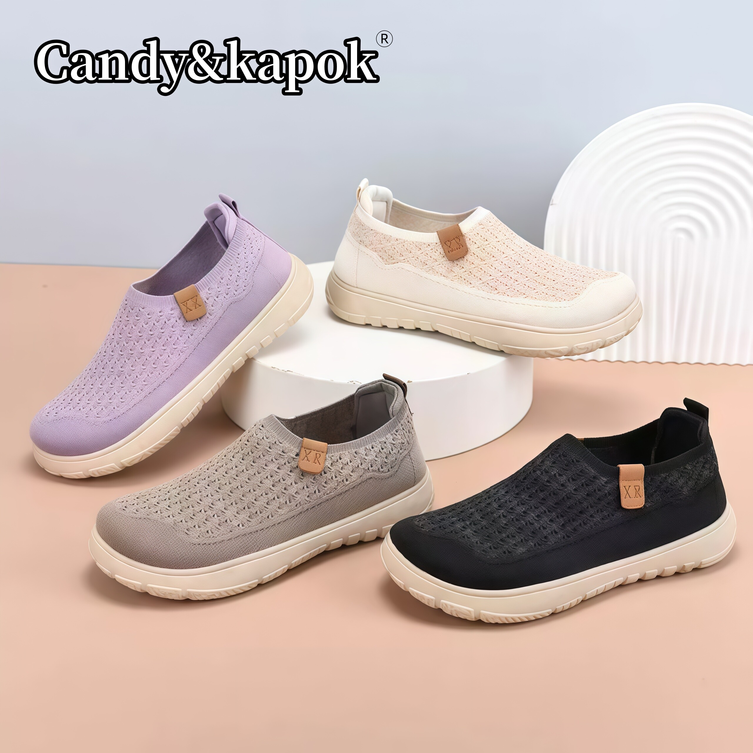 Candy&Kapok休闲风春季网面鞋女透气一脚蹬软底防滑运动鞋1