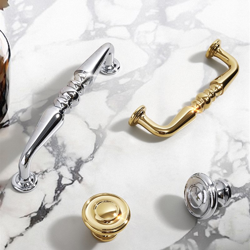 纯铜金色法式柜门抽屉拉手黄铜银色衣柜橱柜弧形圆角轻奢欧式把手