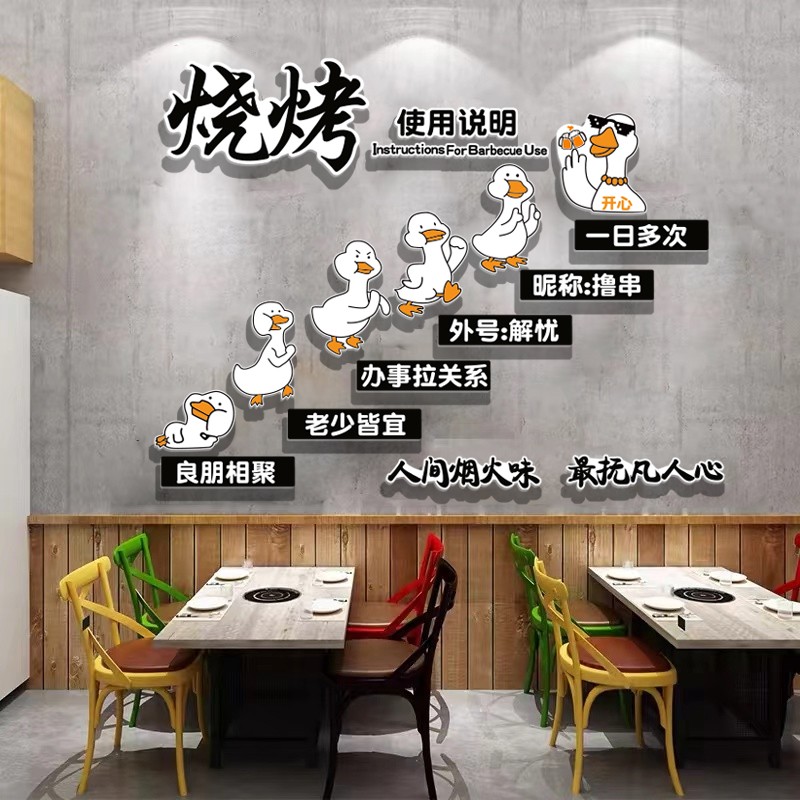 烧烤店墙面装饰创意网红楼梯工业风墙上贴纸画个性文字标语3d立体图片