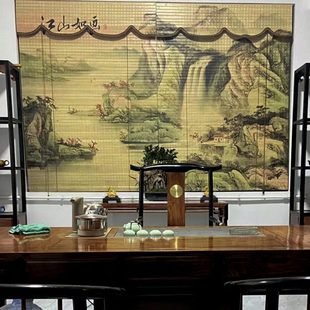 饰书房高品质3D高清打印图 竹帘窗帘门帘隔断卷帘遮光升降背景墙装